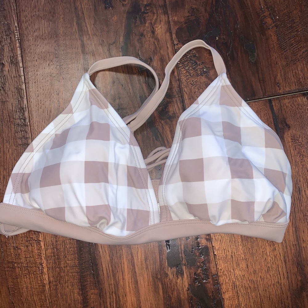LIGHT BROWN PLAID BIKINI TOP W/ CUTE BACK